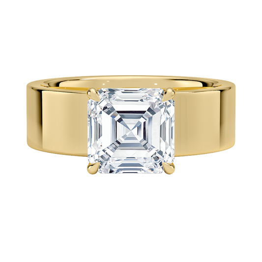 1 TO 5 CT Lab Grown Asscher Cut Diamond Peyton 6mm Solitaire Ring in 10K/14K/18K Gold with Extra-Wide Polished Band | Pooja Diamond | IGI Certified Lab Diamond
