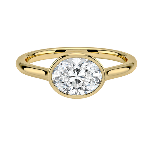 1 TO 5 CT Contemporary Lab Grown Oval Cut Diamond Luna East-West Bezel Solitaire Ring in 10K/14K/18K Gold | Pooja Diamond | IGI Certified Lab Diamond