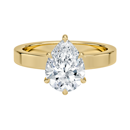 1 TO 5 CT Lab Grown Pear Cut Diamond Peyton 3mm Solitaire Ring in 10K/14K/18K Gold – Classic Flat Band Design | IGI Certified Lab Diamond