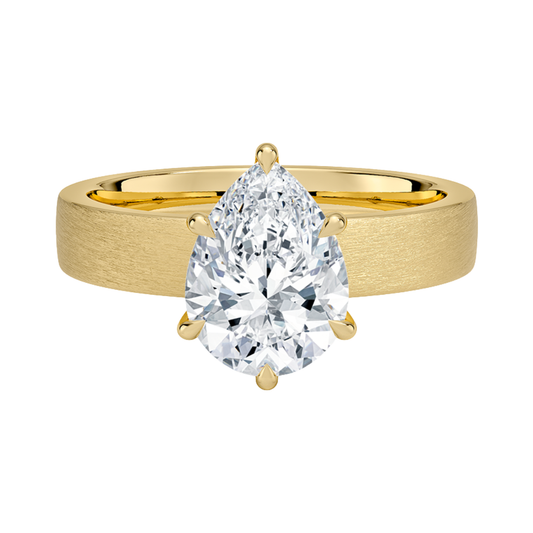 1 TO 5 CT Lab Grown Pear Cut Diamond Peyton 4mm Satin Finish Solitaire Ring in 10K/14K/18K Gold with Brushed Wide Band | IGI Certified Lab Diamond