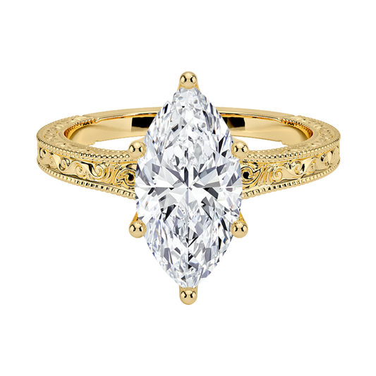 1 TO 5 CT Lab Grown Marquise Cut Diamond Hudson Engraved Ring in 10K/14K/18K Gold | Pooja Diamond | IGI Certified Lab Diamond