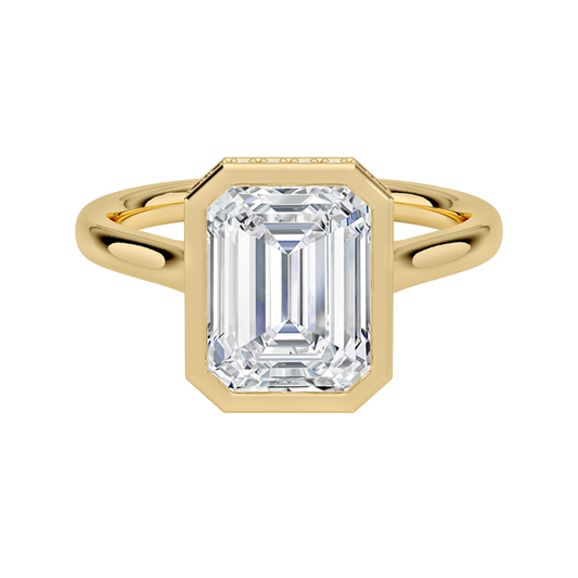 1 TO 5 CT Lab Grown Emerald Cut Diamond Ring with Hidden Pavé Gallery in 10K/14K/18K Gold | Pooja Diamond | IGI Certified Lab Diamond