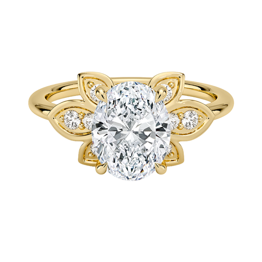 1 TO 5 CT Luxe Fiore Oval Cut Lab Grown Diamond Ring with Floral Gallery in 10K/14K/18K Gold | Pooja Diamond | IGI Certified Lab Diamond