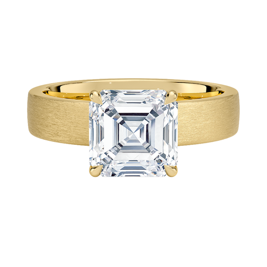1 TO 5 CT Lab Grown Asscher Cut Diamond Peyton 4mm Satin Finish Solitaire Ring in 10K/14K/18K Gold with Brushed Wide Band | IGI Certified Lab Diamond