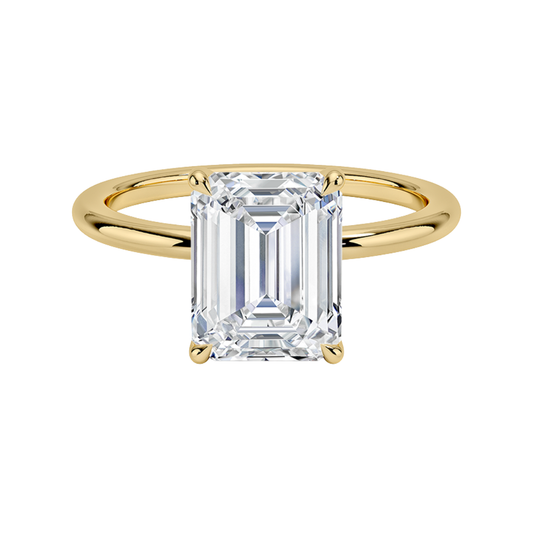 1 TO 5 CT Lab Grown Emerald Cut Diamond Fairmined 1.5mm Comfort Fit Solitaire Ring in 10K/14K/18K Gold | Elegant Four-Prong Setting | IGI Certified Lab Diamond
