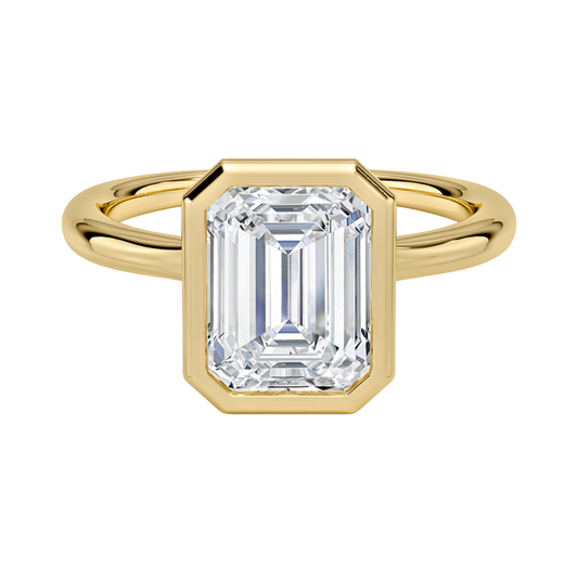 1 TO 5 CT Lab Grown Emerald Cut Diamond Freesia Bezel Solitaire Ring in 10K/14K/18K Gold | Modern Twisted Cathedral Setting | IGI Certified Lab Diamond