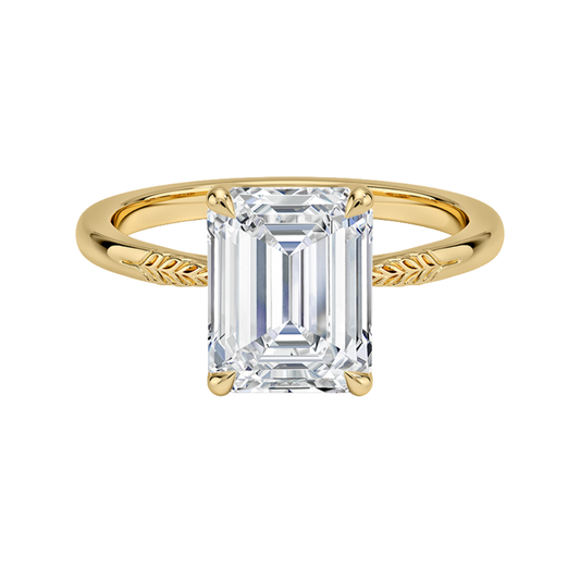 1 TO 5 CT Lab Grown Emerald Diamond Laurel Engraved Ring in 10K/14K/18K Gold | Solitaire Design | IGI Certified Lab Diamond