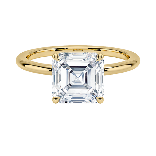 1 TO 5 CT Lab Grown Asscher Cut Diamond Fairmined 1.5mm Comfort Fit Solitaire Ring in 10K/14K/18K Gold | Elegant Four-Prong Setting | IGI Certified Lab Diamond