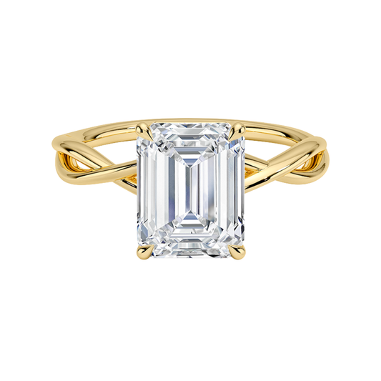 1 TO 5 CT Lab Grown Emerald Cut Diamond Engagement Ring in 10K/14K/18K Gold | Twisted Shank Solitaire | Pooja Diamonds|IGI Certified Lab Diamond