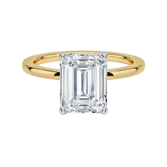 1 TO 5 CT Lab Grown Emerald Cut Diamond Mixed Metal Perfect Fit Solitaire Ring in 10K/14K/18K Gold – Classic High-Set Design | Pooja Diamond | IGI Certified Lab Diamond