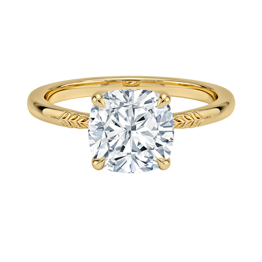 1 TO 5 CT Lab Grown Cushion Diamond Laurel Engraved Ring in 10K/14K/18K Gold | Solitaire Design | IGI Certified Lab Diamond