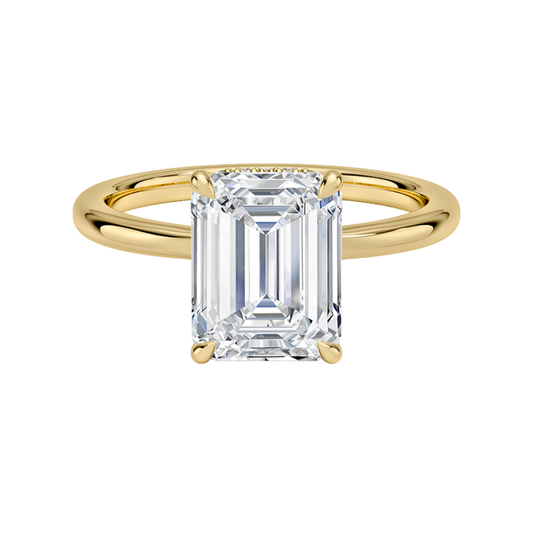 1 TO 5 CT Lab Grown Emerald Cut Hidden Heart Diamond Solitaire Ring with Diamond-Accented Gallery in 10K/14K/18K Gold |Pooja Diamond | IGI Certified Lab Diamond