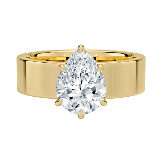 1 TO 5 CT Lab Grown Pear Cut Diamond Peyton 6mm Solitaire Ring in 10K/14K/18K Gold with Extra-Wide Polished Band | Pooja Diamond | IGI Certified Lab Diamond