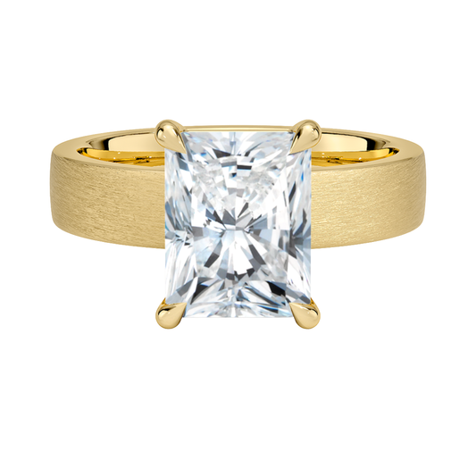 1 TO 5 CT Lab Grown Radiant Cut Diamond Peyton 4mm Satin Finish Solitaire Ring in 10K/14K/18K Gold with Brushed Wide Band | IGI Certified Lab Diamond