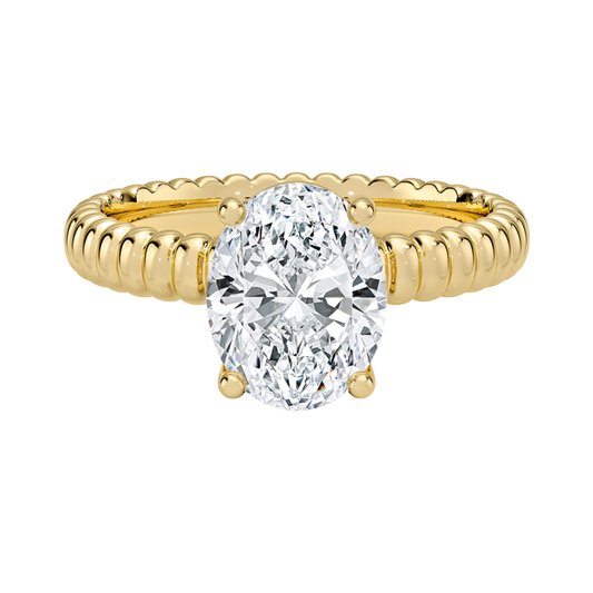 1 TO 5 CT Lab Grown Oval Cut Diamond Petra Textured Solitaire Ring in 10K/14K/18K Gold with Beaded Band | IGI Certified Lab Diamond