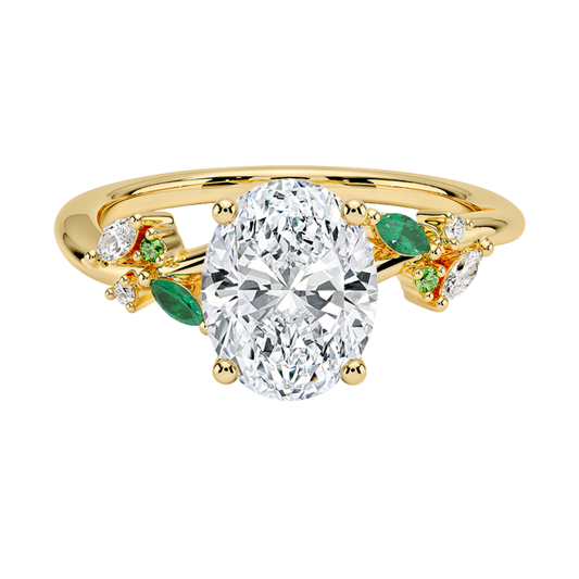 1 TO 5 CT Arden Oval Cut Lab Grown Diamond Ring with Marquise Leaf Accents in 10K/14K/18K Gold | Pooja Diamond | IGI Cetified Lab Diamond