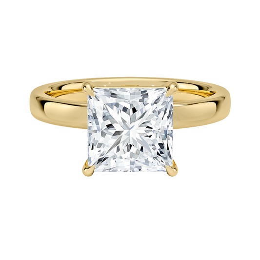 1 TO 5 CT Lab Grown Princess Cut Diamond Fairmined Perfect Fit Solitaire 2.5mm Ring in 10K/14K/18K Gold | Classic Four-Prong Setting | IGI Certified Lab Diamond