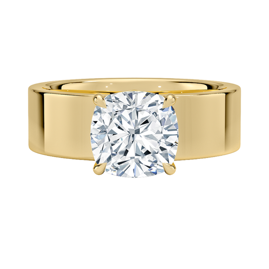 1 TO 5 CT Lab Grown Cushion Cut Diamond Peyton 6mm Solitaire Ring in 10K/14K/18K Gold with Extra-Wide Polished Band | Pooja Diamond | IGI Certified Lab Diamond