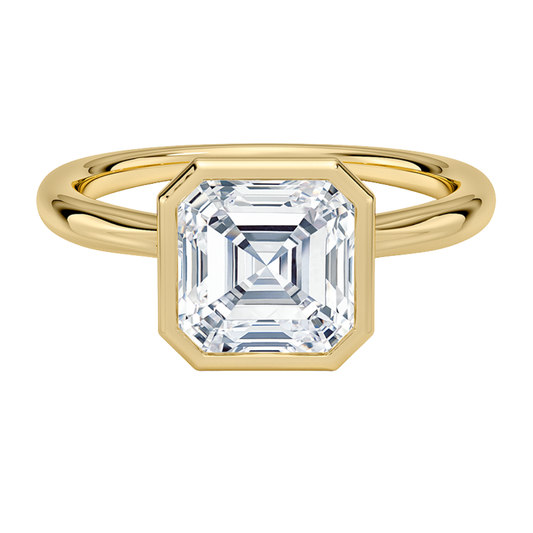 1 TO 5 CT Lab Grown Asscher Cut Diamond Freesia Bezel Solitaire Ring in 10K/14K/18K Gold | Modern Twisted Cathedral Setting | IGI Certified Lab Diamond