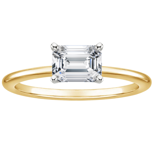 1 TO 5 CT Lab Grown Emerald Cut Diamond Horizontal Petite Comfort Fit Solitaire Ring in 10K/14K/18K Gold | Pooja Diamond | IGI Certified Lab Diamond