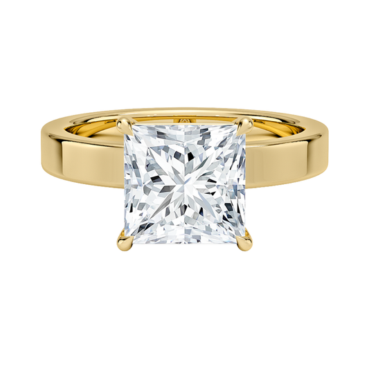 1 TO 5 CT Lab Grown Princess Cut Diamond Peyton 3mm Solitaire Ring in 10K/14K/18K Gold – Classic Flat Band Design | IGI Certified Lab Diamond