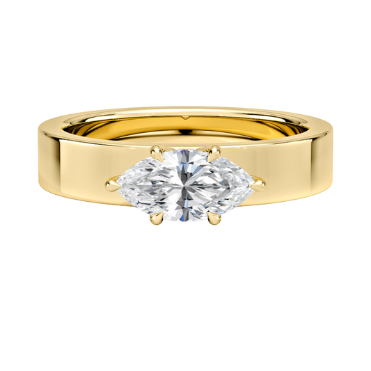 1 TO 5 CT Lab Grown Marquise Cut Diamond Peyton East-West Solitaire Ring in 10K/14K/18K Gold with Wide Rounded Polished Band | Pooja Diamonds | IGI Certified Lab Diamond