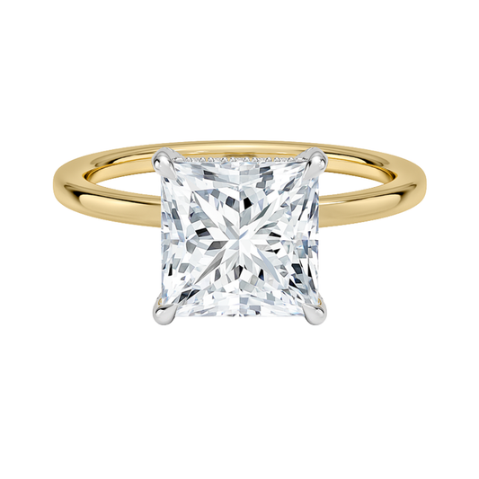 1 TO 5 CT Lab Grown Princess Cut Diamond Mixed Metal Lumiere Diamond Ring in 10K/14K/18K Gold with Hidden Halo | Pooja Diamond | IGI Certified Lab Diamond