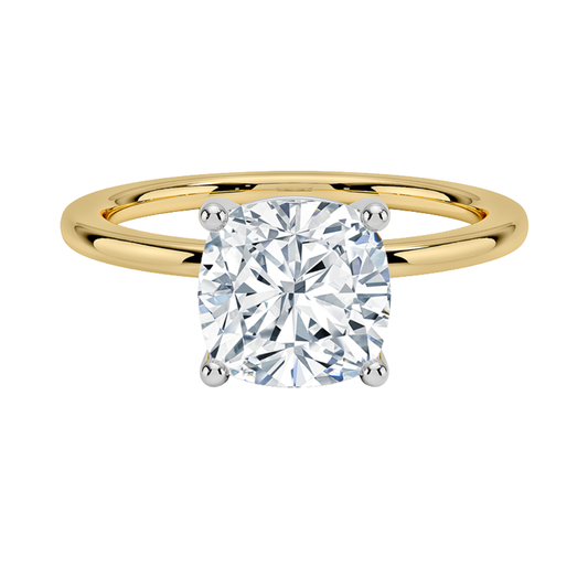 1 TO 5 CT Lab Grown Cushion Cut Diamond Mixed Metal Perfect Fit Solitaire Ring in 10K/14K/18K Gold – Classic High-Set Design | Pooja Diamond | IGI Certified Lab Diamond