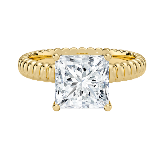 1 TO 5 CT Lab Grown Princess Cut Diamond Petra Textured Solitaire Ring in 10K/14K/18K Gold with Beaded Band | IGI Certified Lab Diamond