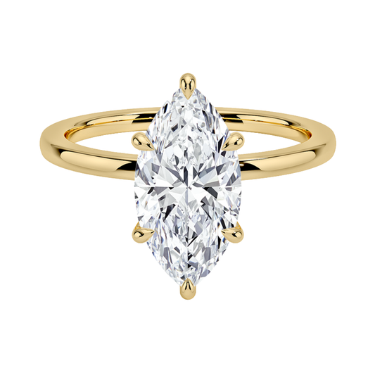1 To 5 Ct Lab Grown Marquise Cut Secret Halo Six-Prong Diamond Ring with Hidden Halo in 10K/14K/18K Gold | Pooja Diamond | IGI Certified Lab Diamond