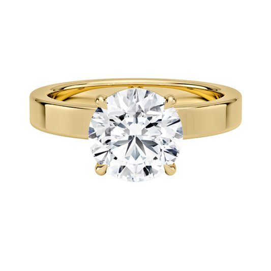 1 TO 5 CT Lab Grown Round Cut Diamond Peyton 3mm Solitaire Ring in 10K/14K/18K Gold – Classic Flat Band Design | IGI Certified Lab Diamond