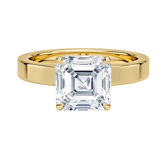1 TO 5 CT Lab Grown Asscher Cut Diamond Peyton 3mm Solitaire Ring in 10K/14K/18K Gold – Classic Flat Band Design | IGI Certified Lab Diamond