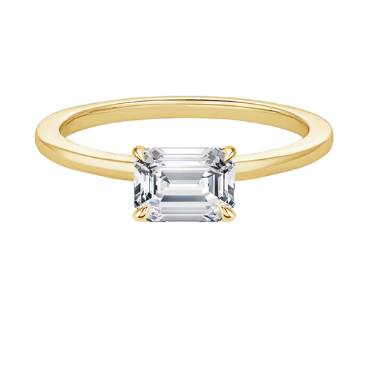 1 TO 5 CT Lab Grown Emerald Cut Diamond Morgan East-West Solitaire Ring in 10K/14K/18K Gold – Classic Four Prong Setting | Pooja Diamond | IGI Certified Lab Diamond