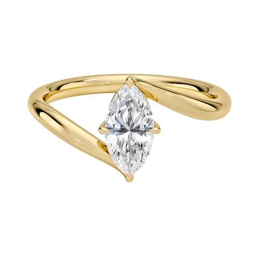 1 TO 5 CT Lab Grown Marquise Cut Diamond Atelier Solitaire Ring in 10K/14K/18K Gold | Twisted Band Engagement Ring | IGI Certified Lab Diamond