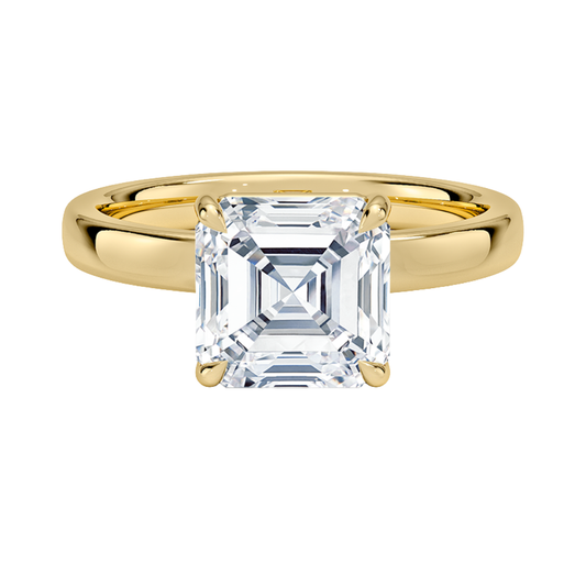 1 TO 5 CT Lab Grown Asscher Cut Diamond Fairmined Perfect Fit Solitaire 2.5mm Ring in 10K/14K/18K Gold | Classic Four-Prong Setting | IGI Certified Lab Diamond