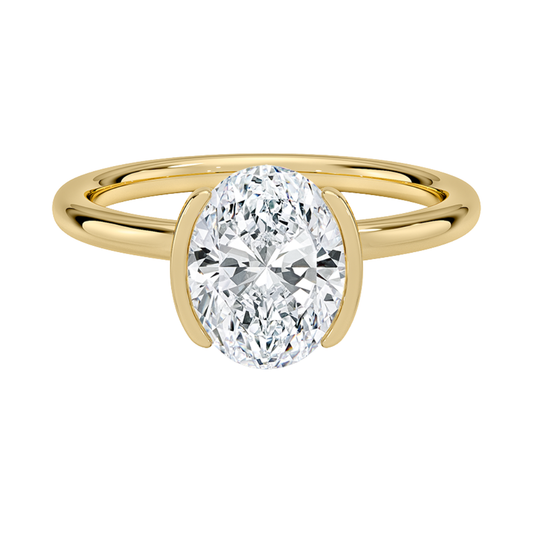 1 TO 5 CT Lab Grown Oval Cut Diamond Annika Semi-Beze Solitaire Ring in 10K/14K/18K Gold | Pooja Diamonds | IGI Certified Lab Diamond