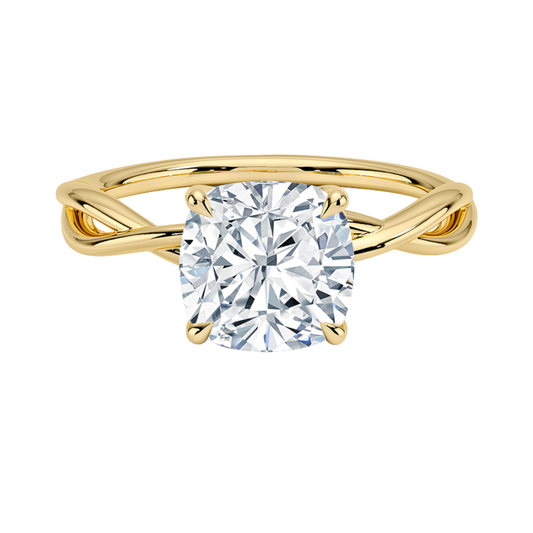 1 TO 5 CT Lab Grown Cushion Cut Diamond Engagement Ring in 10K/14K/18K Gold | Twisted Shank Solitaire | Pooja Diamonds|IGI Certified Lab Diamond