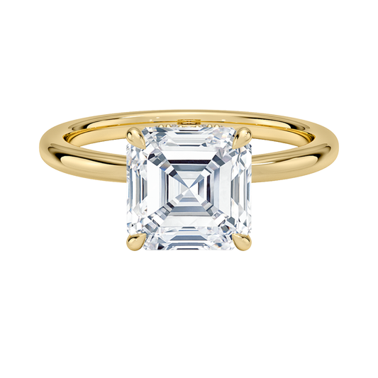 1 TO 5 CT Lab Grown Asscher Cut Hidden Heart Diamond Solitaire Ring with Diamond-Accented Gallery in 10K/14K/18K Gold |Pooja Diamond | IGI Certified Lab Diamond