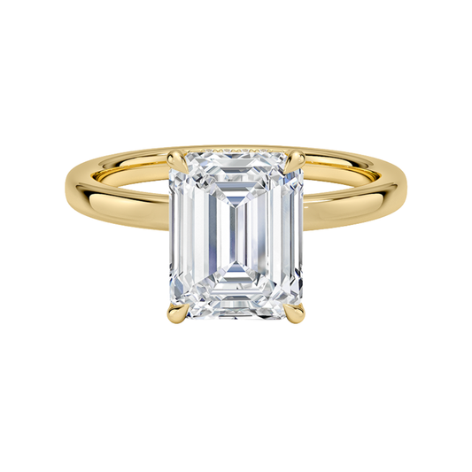 1 TO 5 CT Lab Grown Emerald Cut Lumiere 2mm Diamond Ring with Hidden Halo in 10K/14K/18K Gold | Pooja Diamond | IGI Certified Lab Diamond