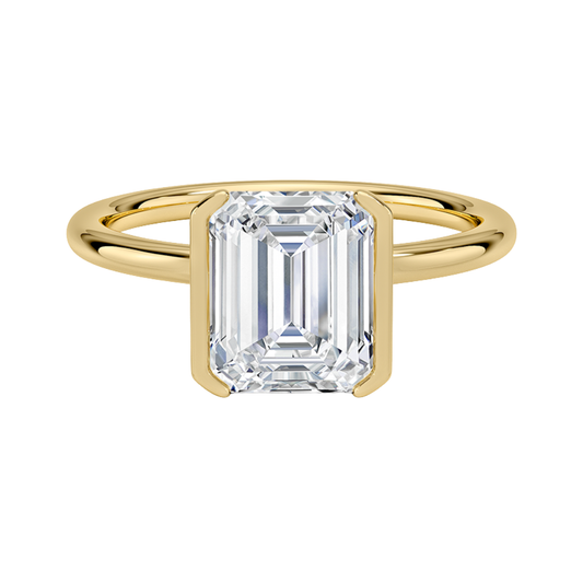 1 TO 5 CT Lab Grown Emerald Cut Diamond Annika Semi-Beze Solitaire Ring in 10K/14K/18K Gold | Pooja Diamonds | IGI Certified Lab Diamond