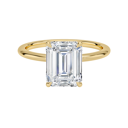 1 TO 5 CT Lab Grown Emerald Cut Diamond Petite Elodie 1.5mm Solitaire Ring in 10K/14K/18K Gold – Classic Cathedral Setting | IGI Certified Lab Diamond