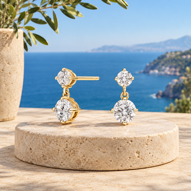 1 To 3 CT Elegant Two-Stone Lab Grown Round Diamond Drop Earrings in 10K/14K/18K Gold | Pooja Diamond | IGI Certified Lab Diamond