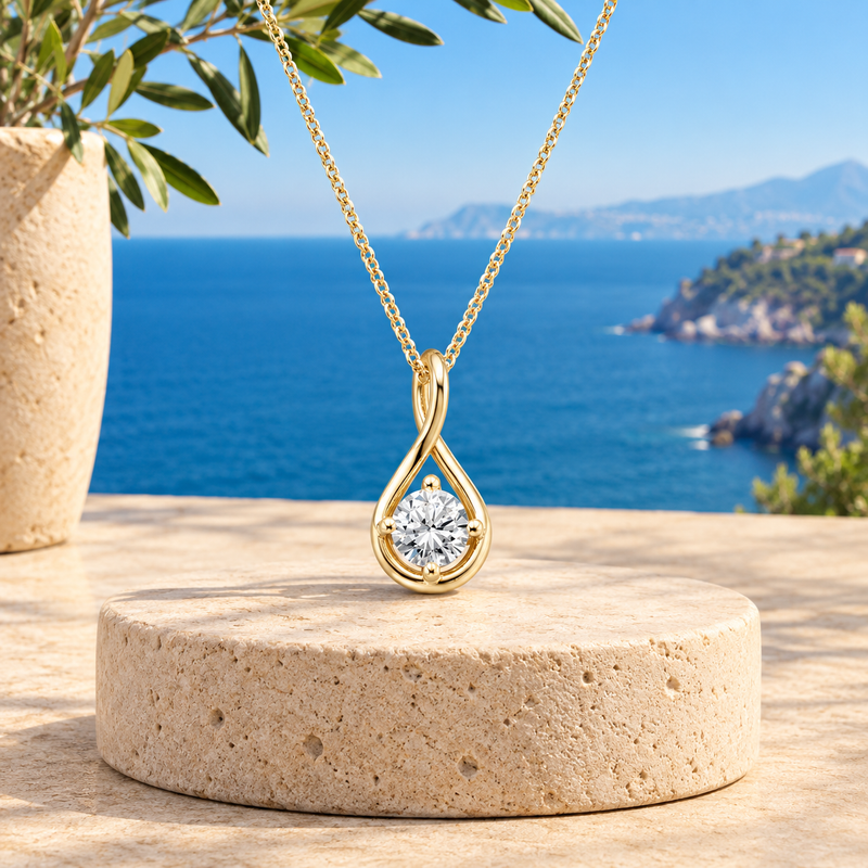 1 To 3 CT Elegant Twist Round Cut Lab Grown Diamond Pendant in 10k/14k/18k Gold | Pooja Diamond | IGI Certified Lab Diamond