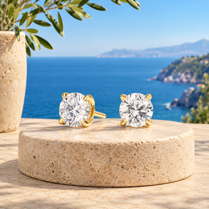1 To 3 CT Secret Halo Lab Grown Round Diamond Stud Earrings in 10K/14K/18K Gold | Pooja Diamond | IGI Certified Lab Diamond