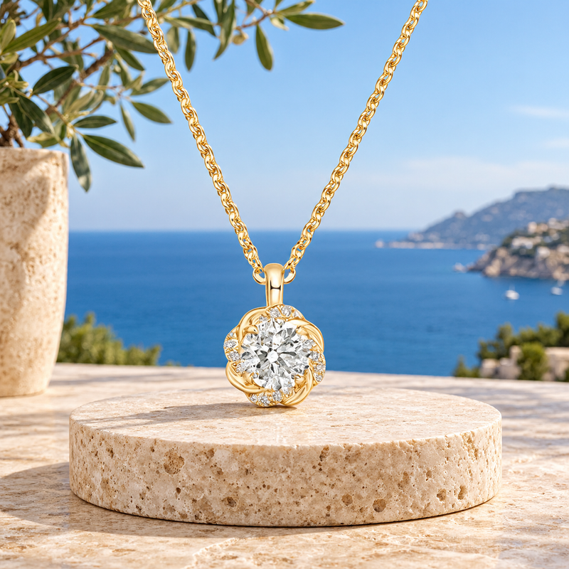 1 To 3 CT Oceana Round Cut Lab Grown Diamond Pendant in 10K/14K/18K Gold | Pooja Diamond | IGI Certified Lab Diamond