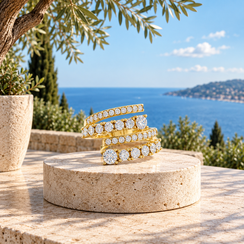 Mix Shape Lab Grown Diamond Spiral Wrap Ring in Gold | Designer Statement Ring – Pooja Diamond