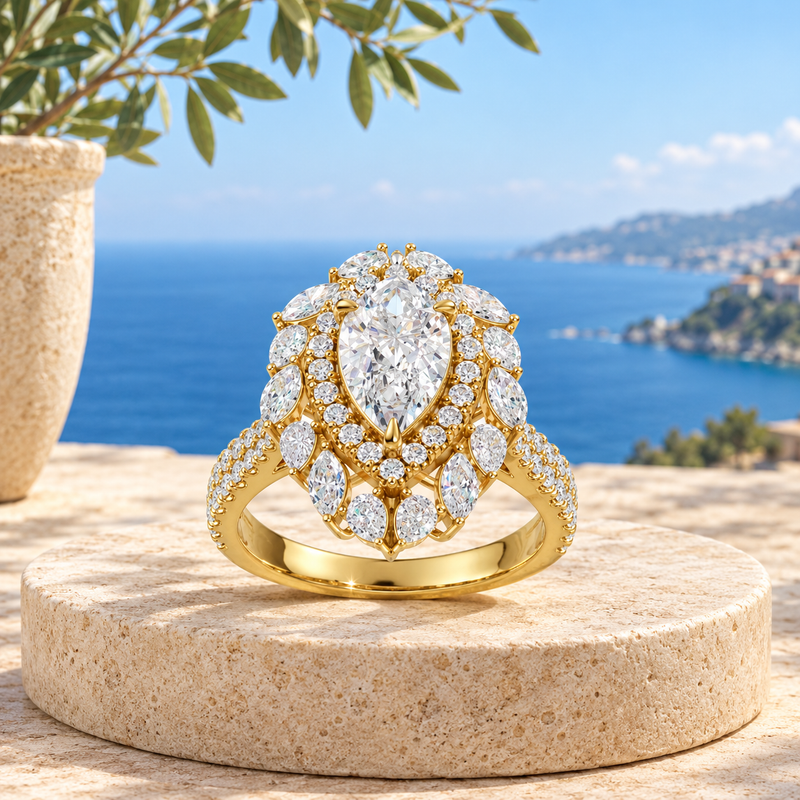 1 To 5 CT Pear Cut Lab Grown Diamond Halo Ring in Yellow Gold | Luxury Bridal & Engagement Ring – Pooja Diamond