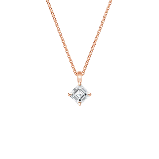 1 TO 3 CT Single Bail Four-Prong Asscher Cut Lab Grown Diamond Pendant in 10K/14K/18K Gold | Pooja Diamond | IGI Certified Lab Diamond