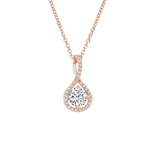 1 To 3 CT Round Cut Lab Grown Diamond Pavé Twist Pendant in 10K/14K/18K Gold  | Pooja Diamond | IGI Certified Lab Diamond