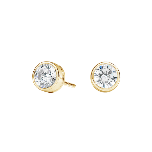 1 To 3 CT Classic Bezel-Set Lab Grown Round Diamond Stud Earrings in 10K/14K/18K Gold | Pooja Diamond | IGI Certified Lab Diamond